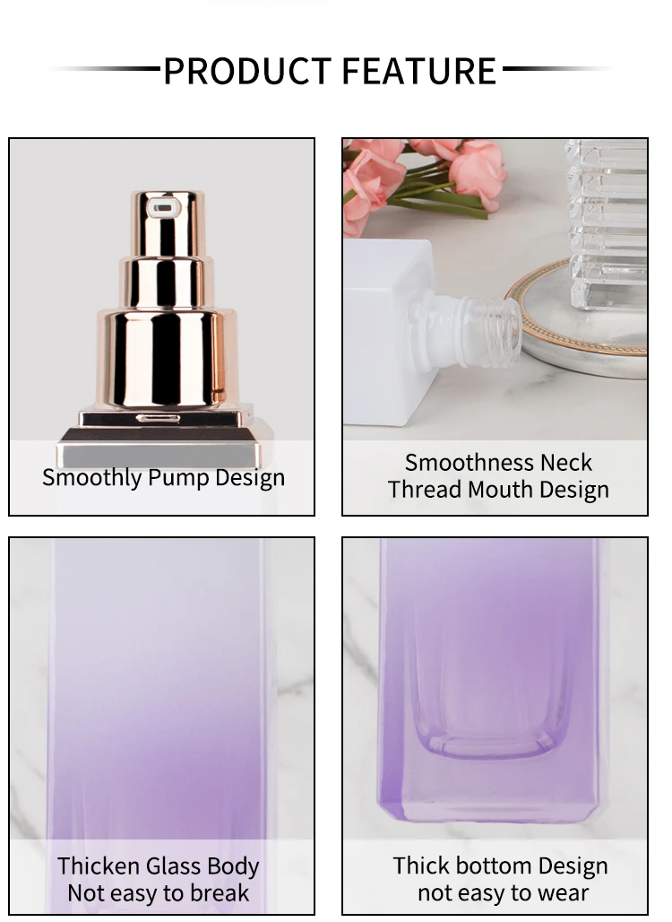 Purple Gradient Skincare Packaging Set Glass Bottle Cosmetic Liquid Container Skin Care Set factory