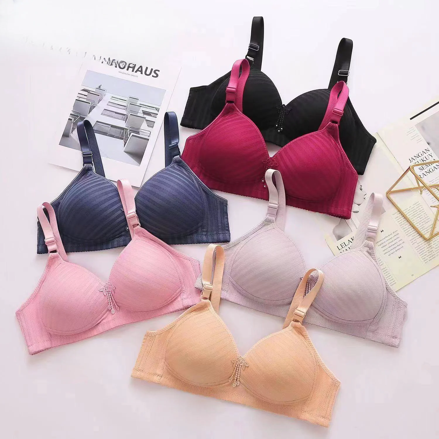 Big Cup Bra Pushup Spandex 3842 Six Colour Adjustedstraps Thin Breathable Printed Wire Free