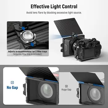 NEEWER Mini Matte Box With a 4"x5.65" Filter Tray, Carbon Fiber Flag, 4 Circular Lens Ring Adapters (67/72/77/82mm), Compatible detail image