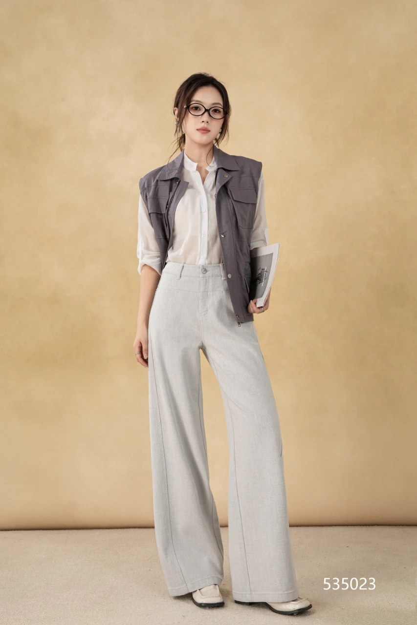 Women's Vintage-Style Straight Stretch Denim Pants Breathable Dark Wash Relaxed Wide-Leg for Summer Autumn Formal Wear