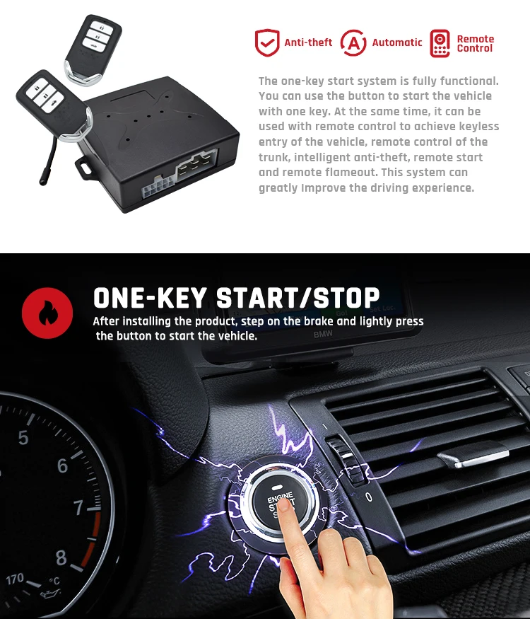 Remote Control Pke Keyless Entry Engine Start Stop Push Button Start