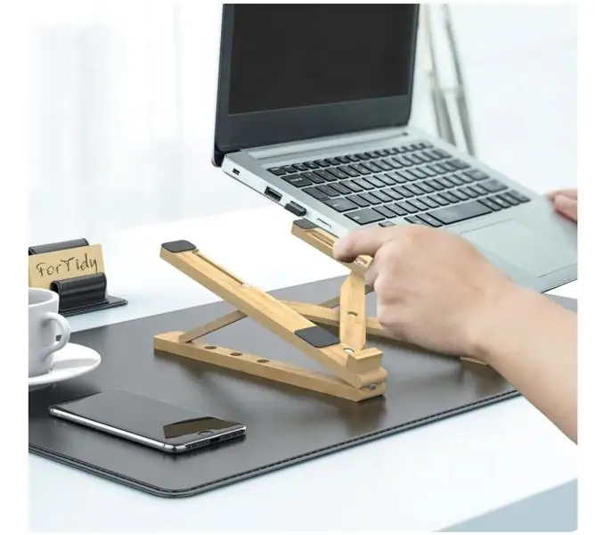 Bamboo Wood Cooling Stand Folding Adjustable Desktop Laptop Stand
