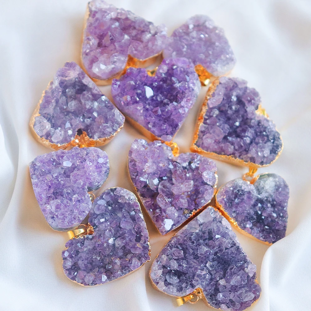 Amethyst Druzy Heart Necklace - Gold Plated Luxury