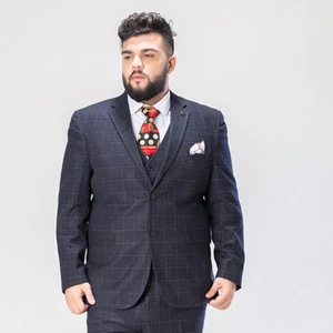 Plus-size Ink-blue Plaid Three-piece Business Casual European Edition Loose Suit Anti-Static Anti-Wrinkle Customizable Color