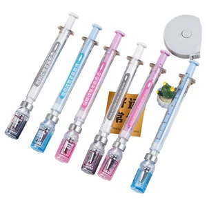 Custom Kawaii Medical Injection Simulation Vaccine Syringe Shape Gel Ball Pen Plastic for Creative Gift with Advertising Logo