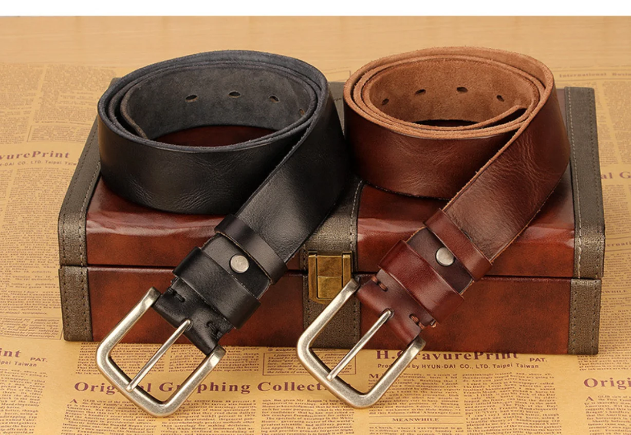 Genuine Leather Belt with Vintage Metal Buckle, Full Grain Cowhide, Adjustable Cowhide Full Grain Leather Belts main image 3