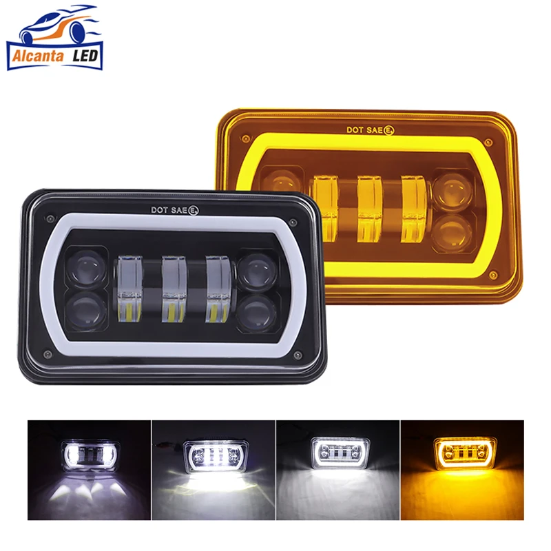 4x6 Inch Square LED Headlight for Jeep Trucks White/Yellow DRL Amber Turn Signal Sealed High/Low Beam Replacement New Condition