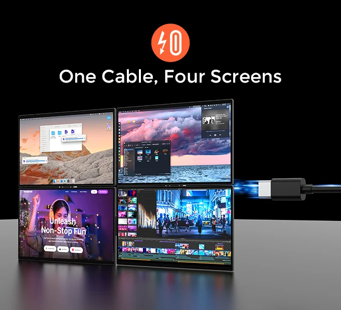 AUSNAT 4-Screen Productivity 18.5 Inch Portable Triple Laptop Monitor Type C Easy Carry One Cable Connection Screen Extender
