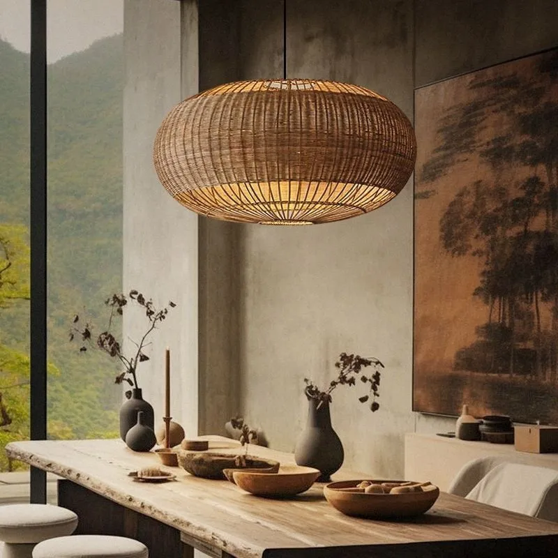 Ip65 Waterproof Rattan Woven Pendant Lamp Aluminum Led Light Source for Outdoor Garden Courtyard Hotel Home Stay for Lawn