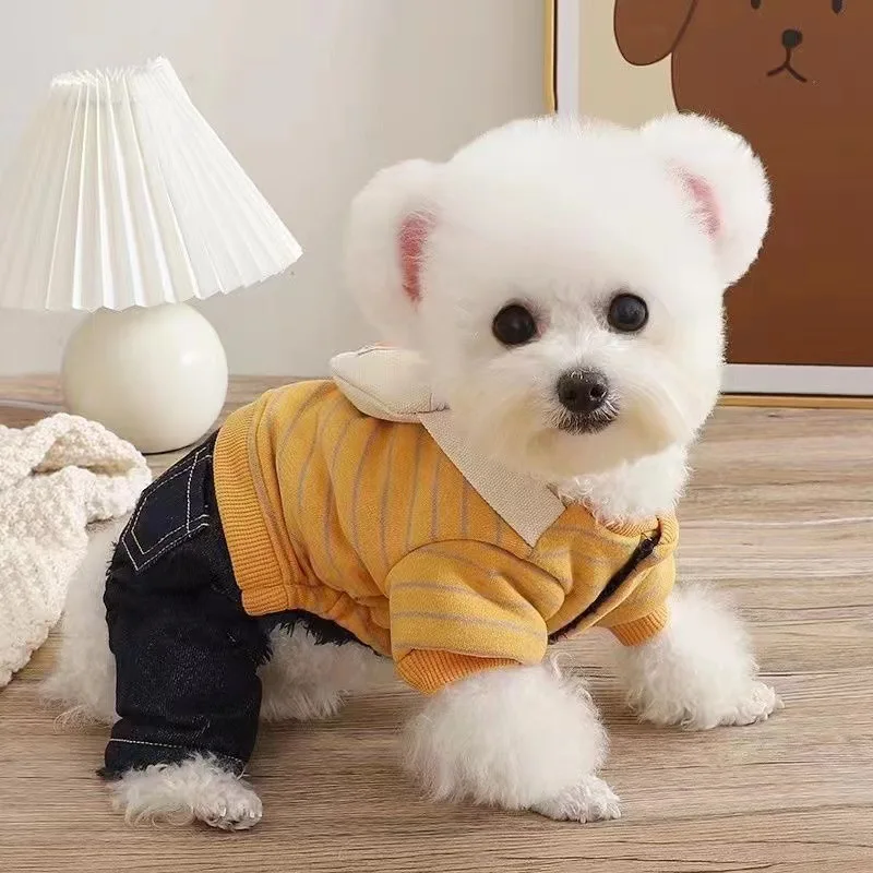 Dog Teddy Winter Four-legged Clothes Thickened And Fleece Pomeranian Small Dog Winter Cotton-padded Satchel Backpack