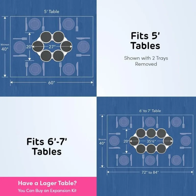 360° Rotating Serving Tray Factory Supply Lazy Susan Turntable for Dining Table Expandable for Rectangular and Elongated Tables