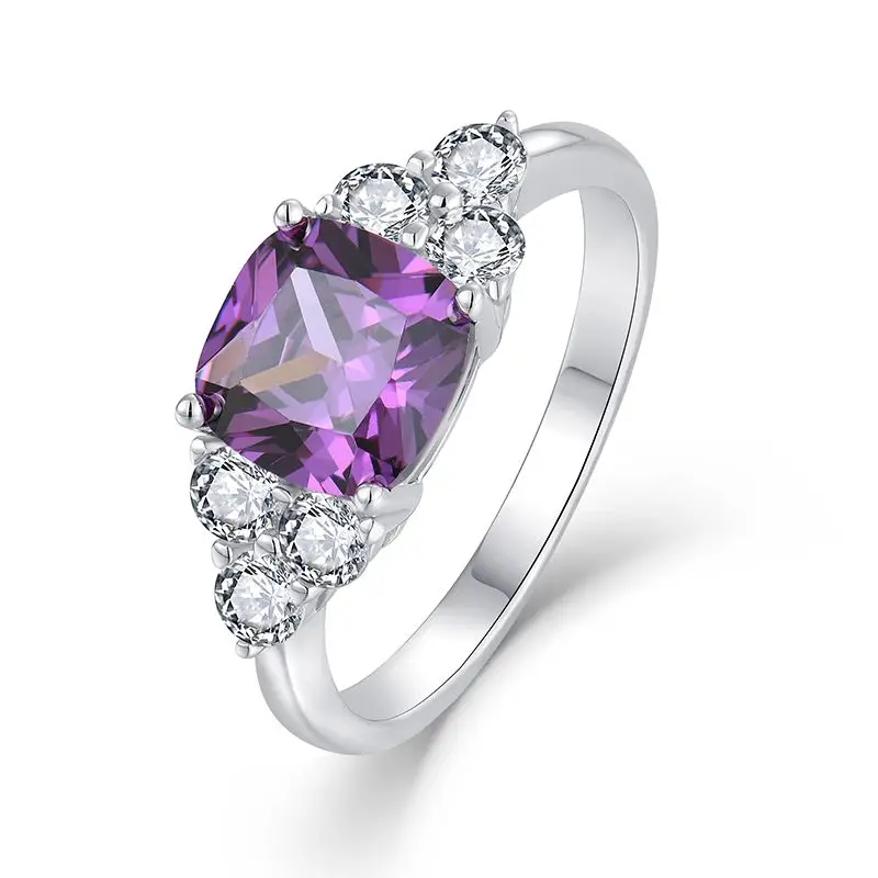 Hot Sale Custom 18K Gp White Glod Plated Custom Square Amethyst