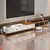 TV cabinet: tinted glass gold metal frame & white cabinet body