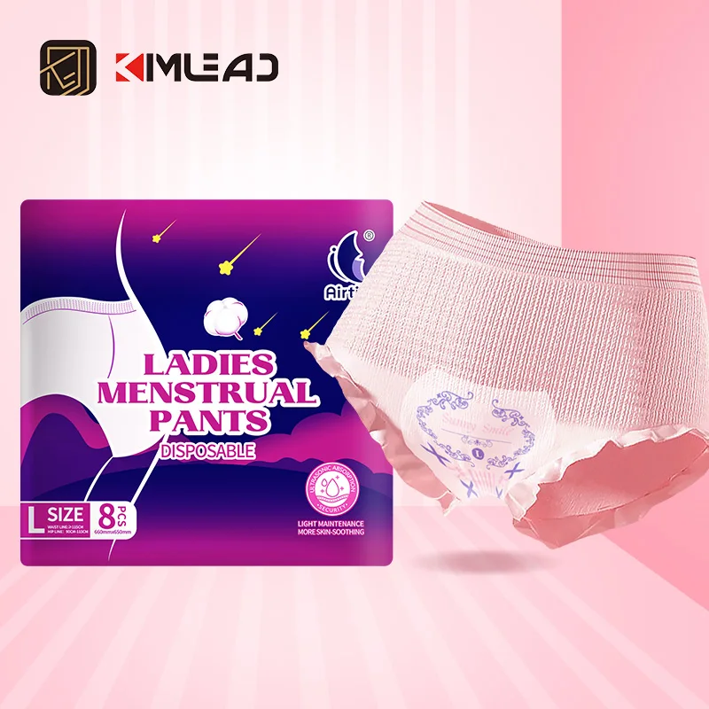 Kimlead femelle jetable type serviettes hygiéniques pantalons en gros pas cher serviette hygiénique pantalon menstruel pantalon menstruel pad