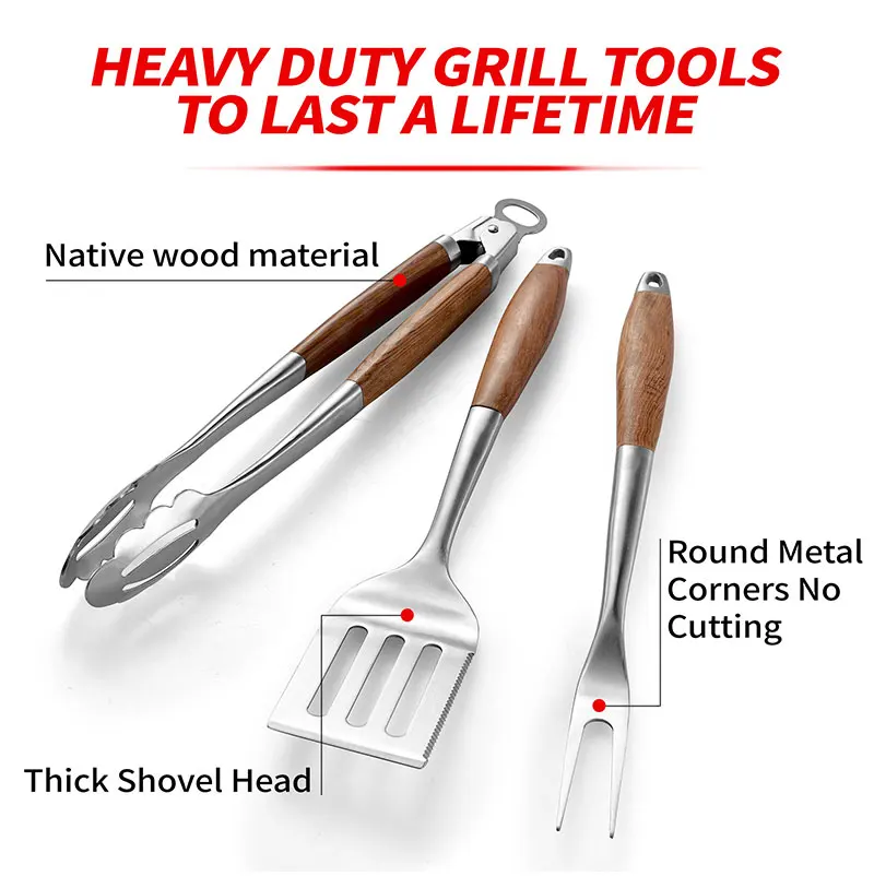 Hot Sale Duty Rose Wooden Bbq Tools Set Premium Grilling Outdoor ...