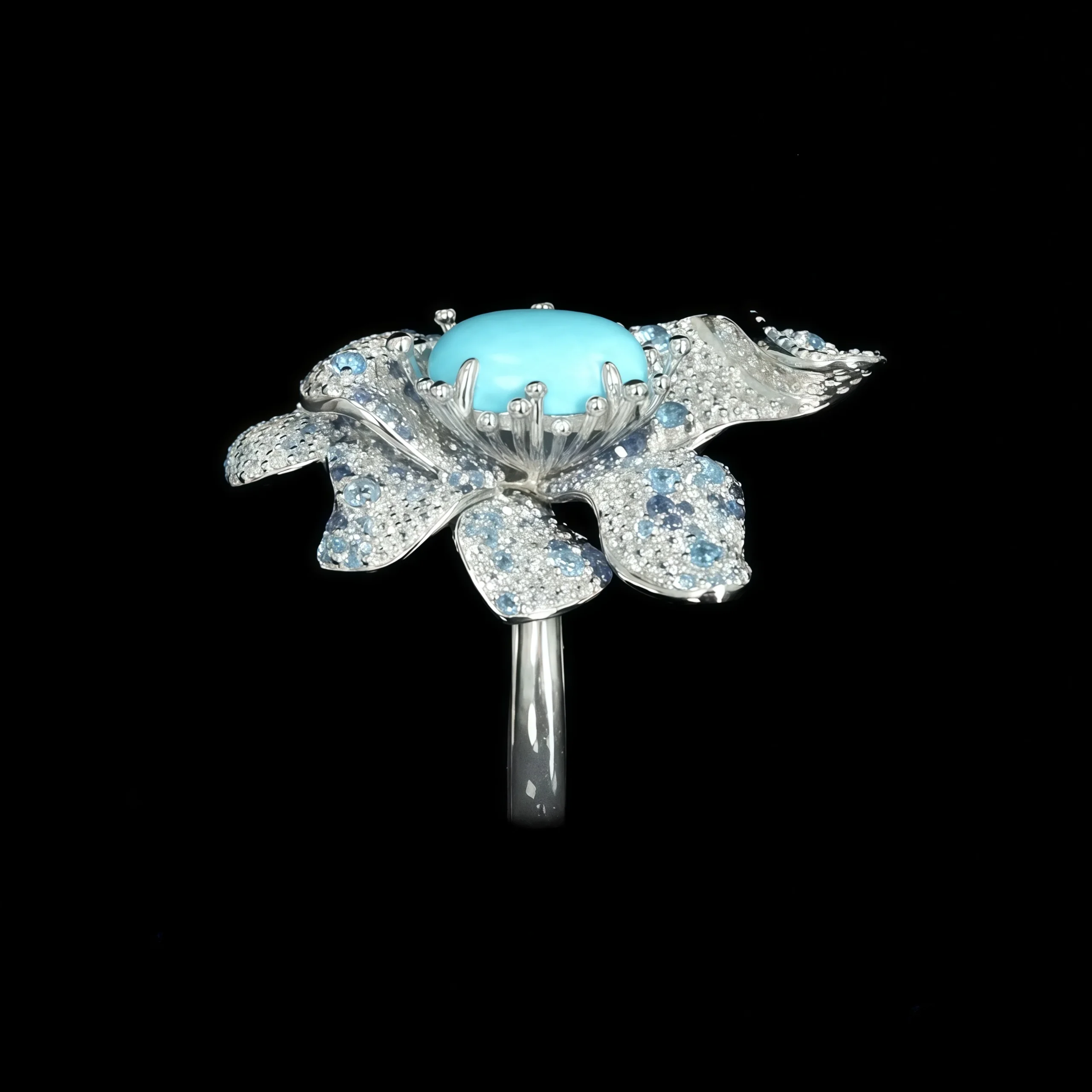 MUSHAN Jewelry Factory Fine Jewelry 925 Sterling Silver Rings Blue High Carbon Diamond Full Inlay Luxury Designer Flower Ring