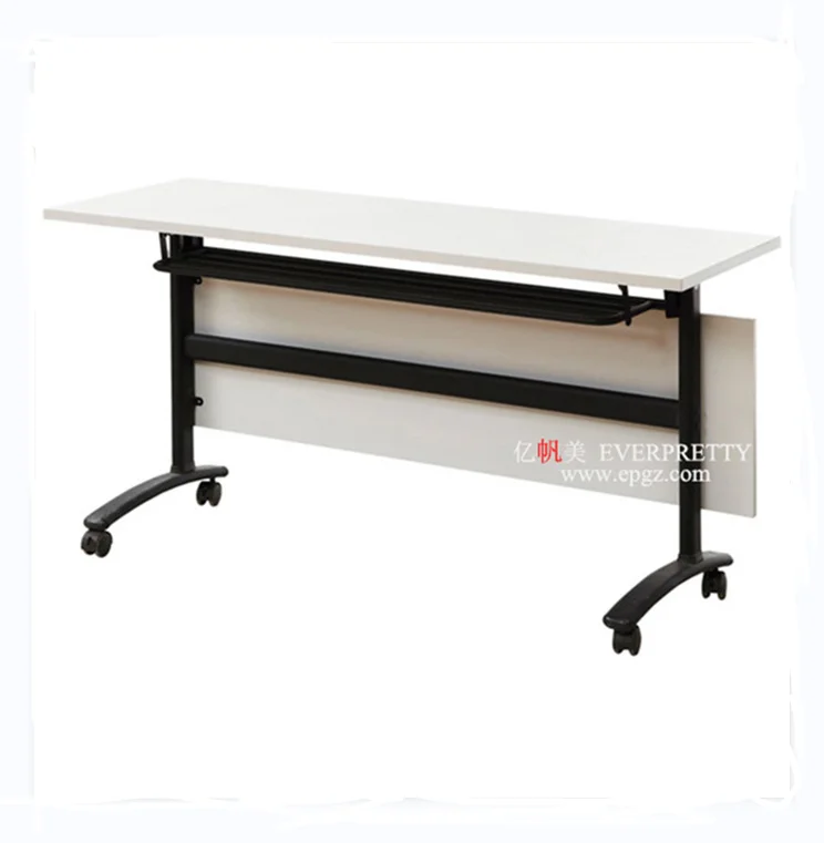 EVERPRETTY University Classroom Furniture Study Combination Table Easy to Move Wooden Student Desk with Wheels