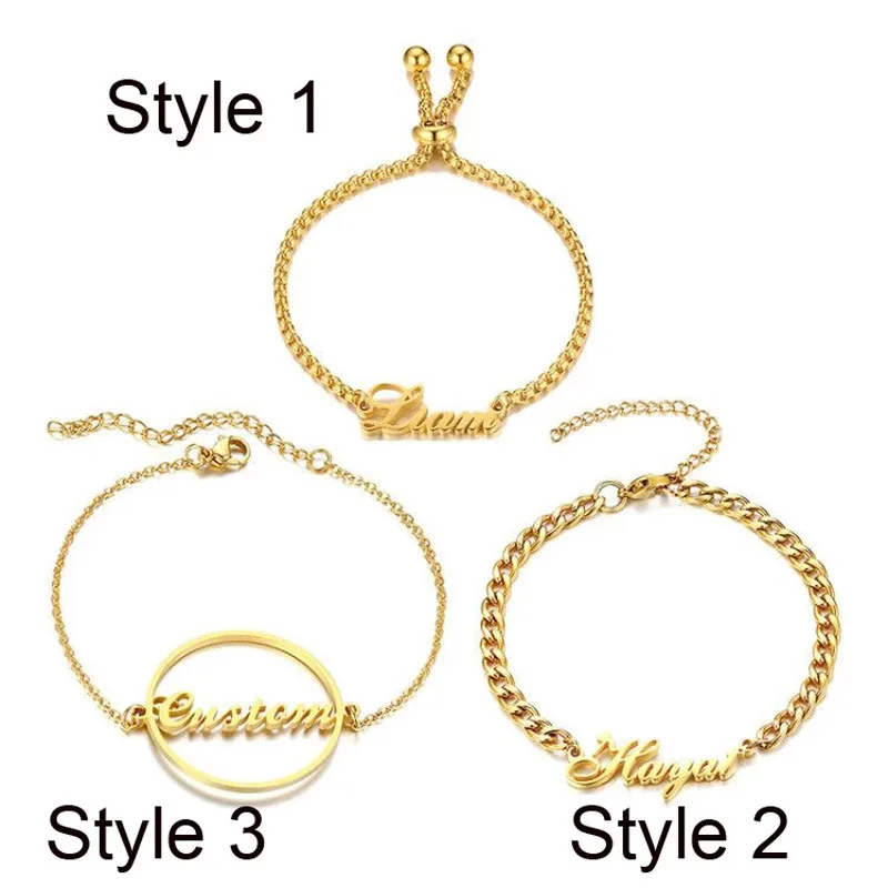 Personalized Adjustable Silver Box Chain Beaded Bracelet With Custom Name - Golden Beads