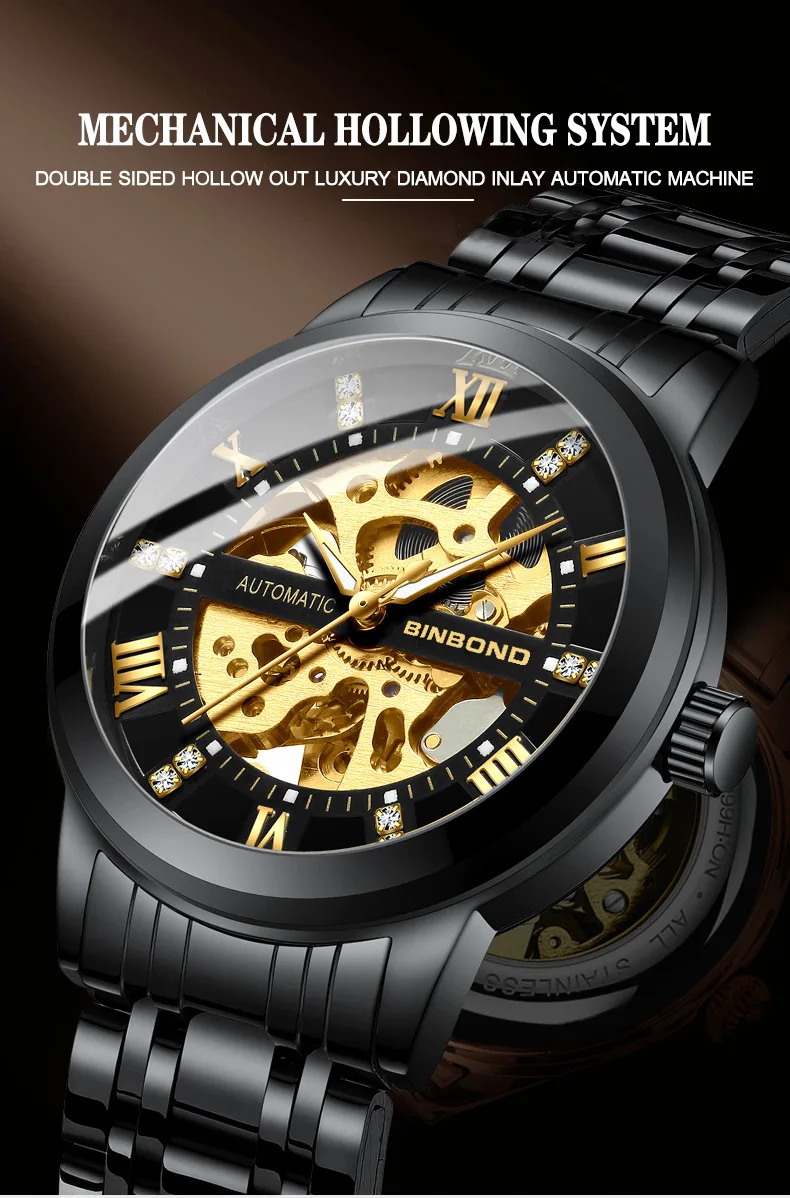 Binbond B6020 6020 Men's Automatic Watches Casual Fashion Original Chronograph Waterproof Stainless Steel Luminous Wristwatch