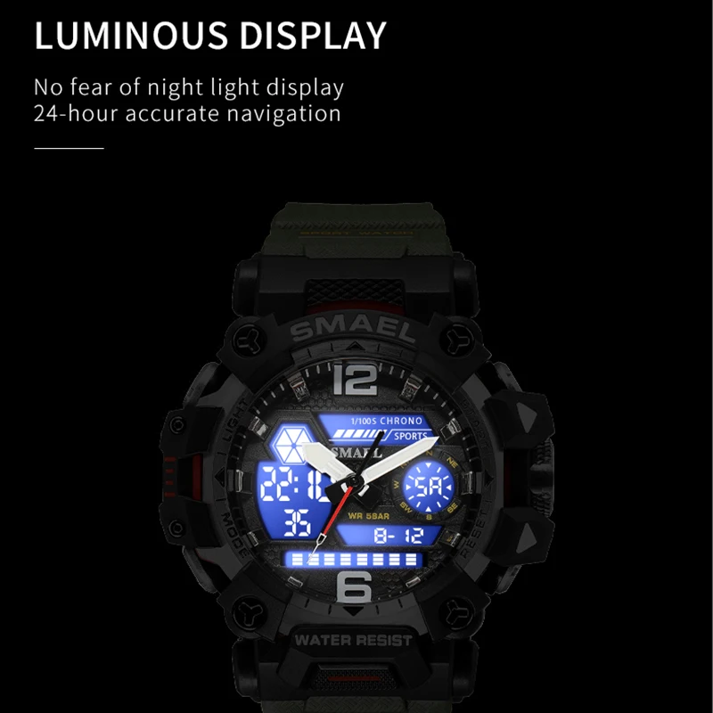 SMAEL 8072 - Orologio da polso da uomo, militare, digitale, impermeabile, tattico, sportivo, a LED, 8072