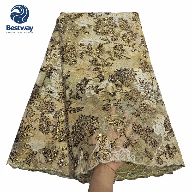 Bestway Latest African Dust Pink Color French Lace Fabric Sequence Lace Fabric Nice Design