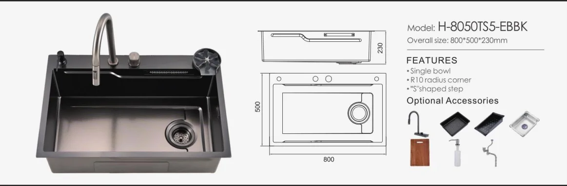 High-End Multifunctional Single-Bowl  Sink Handmade Stainless Steel Topmount One-Hole Durable Scratch-Resistant Kitchen Sink factory