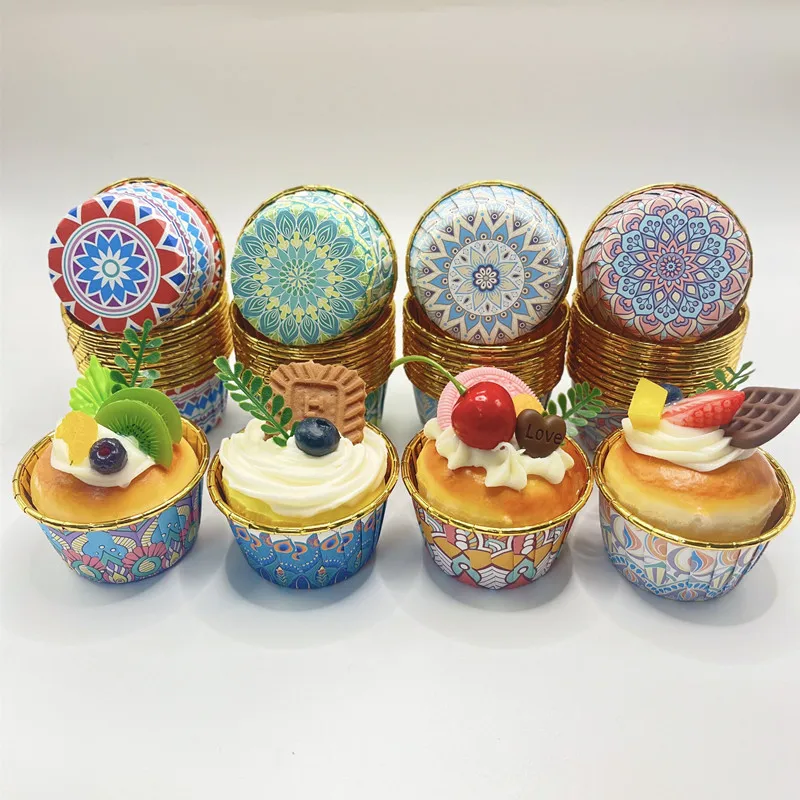 Bohemian Style Disposable Baking Cup Cake Baking Resistant High Temperature Greaseproof Paper Cup Baking Muffin Cake Cupcake