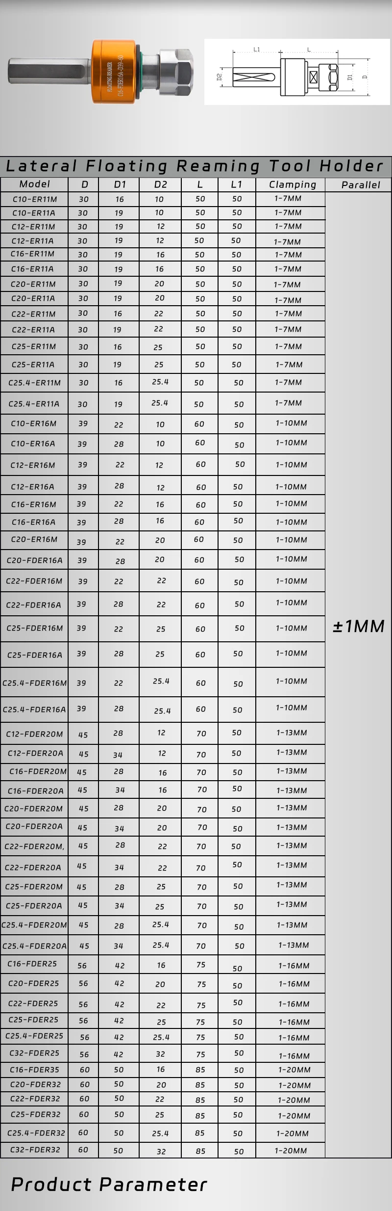 Er Adjustable Floating Reamer Holder Bt30 Bt40 C20 C25 Fder11ad30