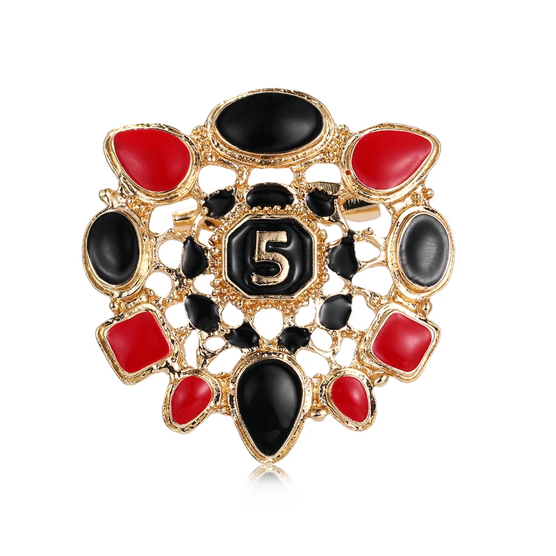 Weiman Jewelry New Arrival Black And Red Enameled Number Five Letter 5 Brooches Pin for Women