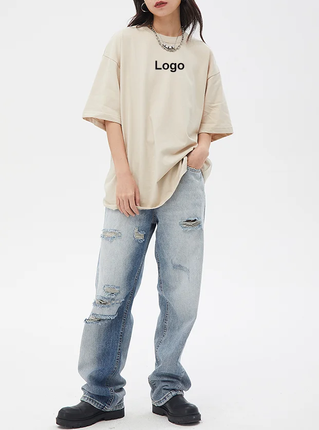 Custom Printing Vintage Blank Brand Solid Color Breathable Round-collar Tops Unisex Plain Men Women T-shirts gallery 4
