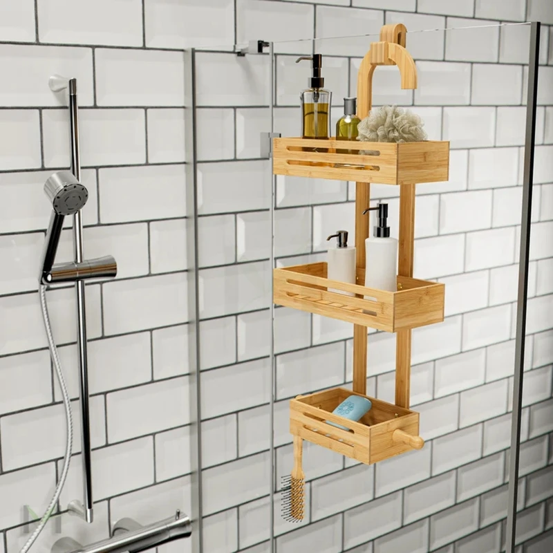 3 Tier Bamboo Hanging Shower Caddy Rustproof Made From Natural Bamboo