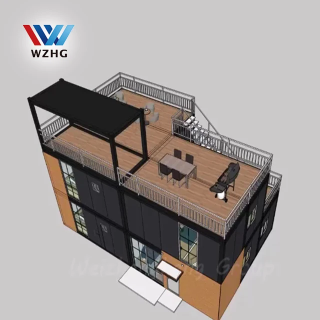 Prefab Flat Pack Modular 2storey 20ft Living Sea Container Room House with Balcony