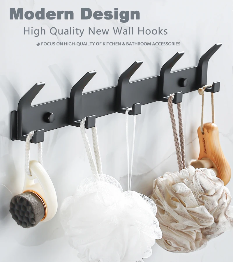 Modern Wall Hooks Metal Black Towel Hooks Bathroom Door Cloth Hanger ...