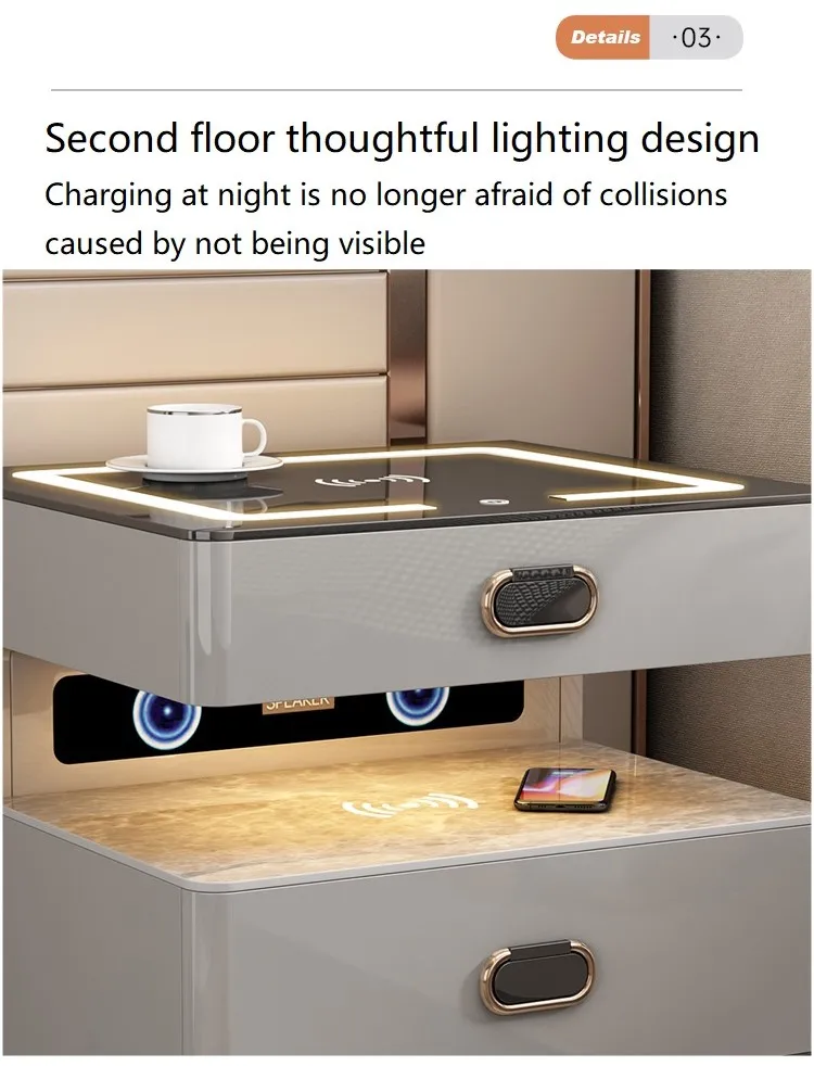 Curated visual reference: Wireless Smart Lighting For Luxury Homes Reference: Modern Luxury Bluetooth Wireless Charging Bedside Table With