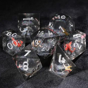 7Pcs Liquid Goldfish Dice Black Resin Polyhedral Dice For DND Role Games Playing Collection Set