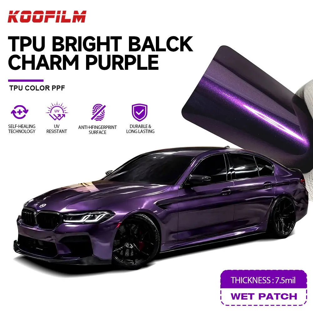 Purple Car Wrap TPU Bright Black Charm Purple Color PPF Self Healing Car Body Sticker Paint