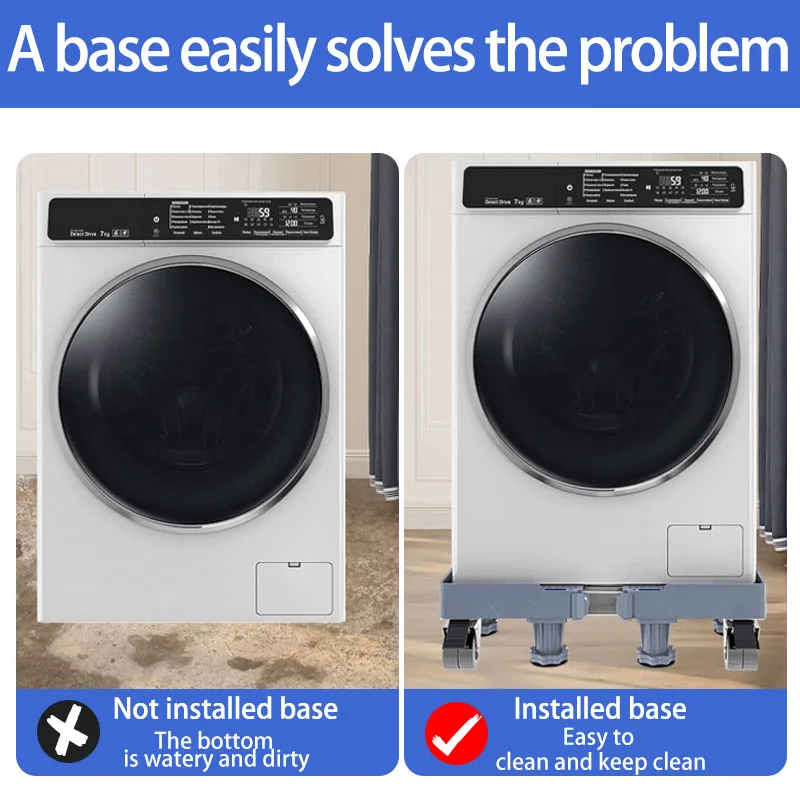 Adjustable Movable Square Washing Machine Stand with Wheels Brakes Essential Square Washing Machine Part