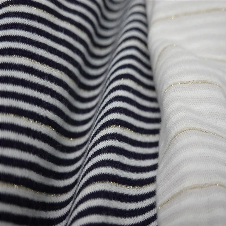 S+Z Twist Cotton Lurex Stripe Single Jersey Fabric Metallic Lurex Cotton  Jersey Knitted Stripe Cotton Fabric