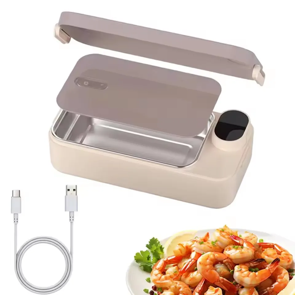 New Portable USB Rechargeable Heating Lunch Box Fast Heating Intelligent Digital Display Electric Lunch Box Warm Meals Office