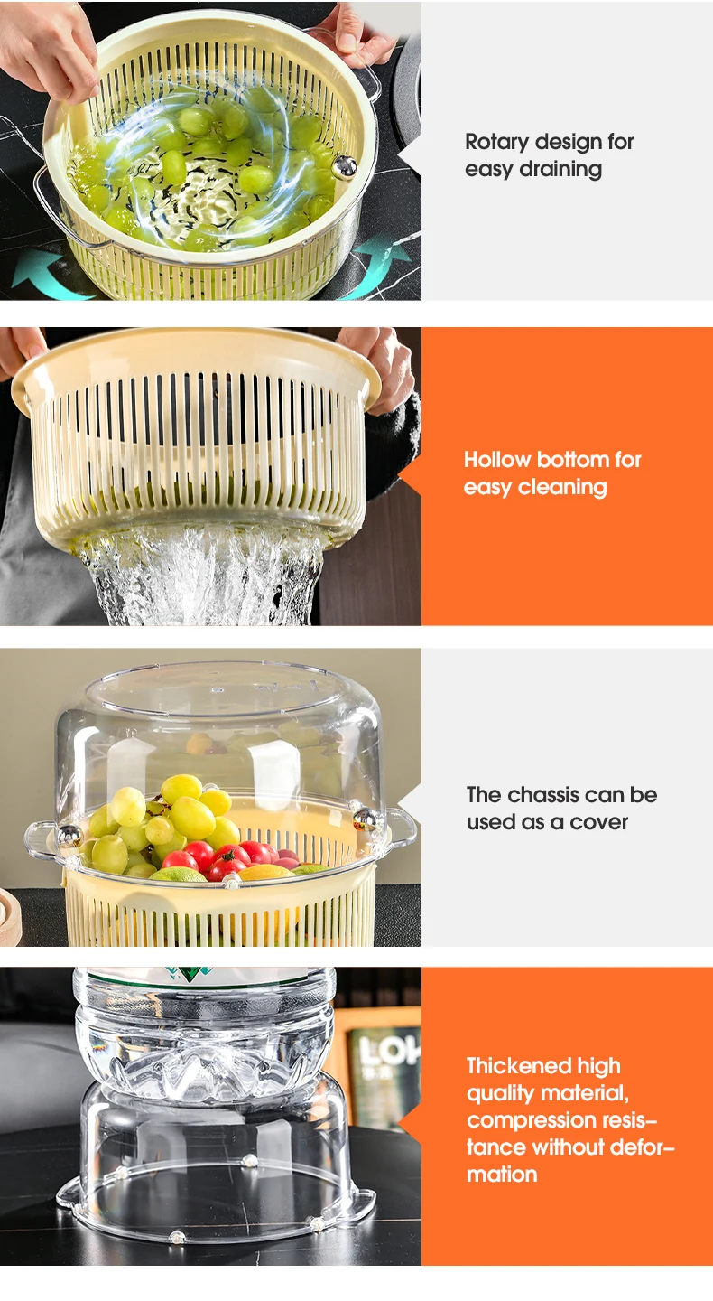 Wannuo Home fruit and vegetable wash baskets wholesale Double-layer rotating fruit washing basket supplier