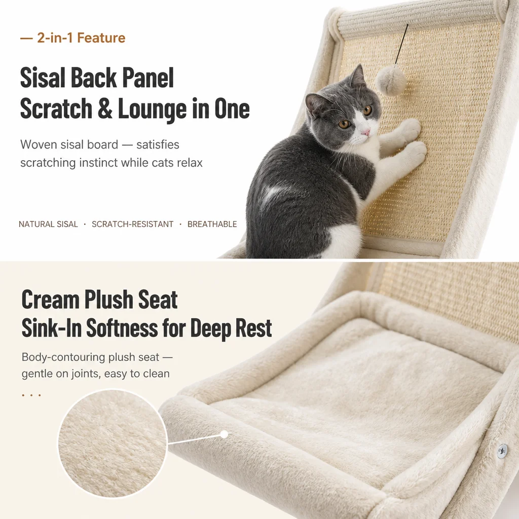 Custom Wooden Cat Lounger Bed Sisal — Product details 6