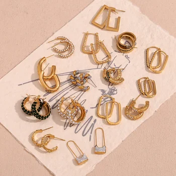 Hypoallergenic Jewelry Wholesale Zircon Gold Plated Earrings Bulk Jewelry Wholesale Stainless Steel Women Gift