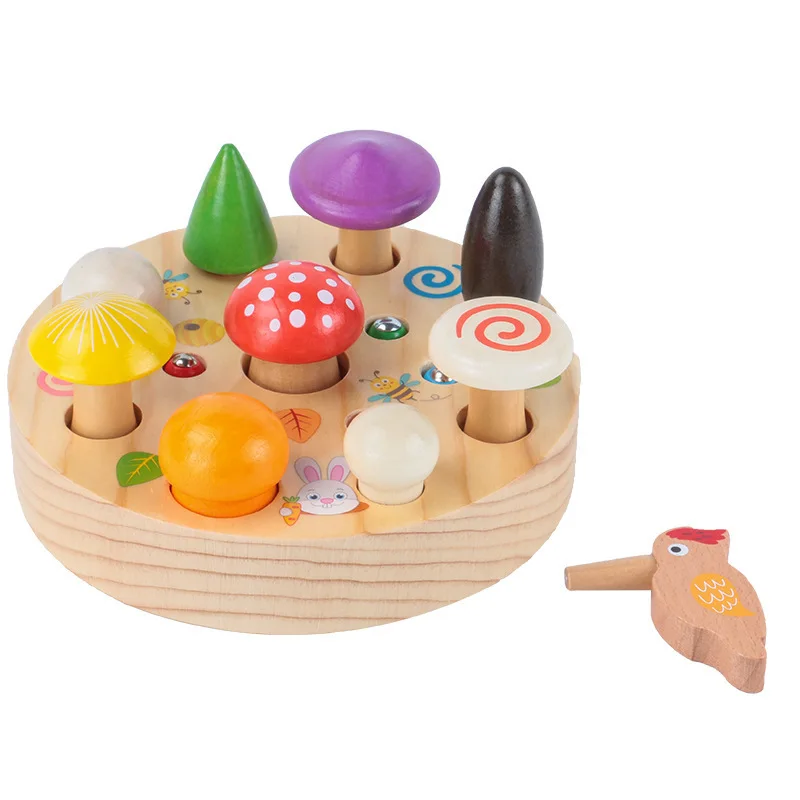 thumbnail image 2 of Montessori Wooden Mushroom Picking Toy - Educational Shape Sorting Game For Toddlers 2 of 10