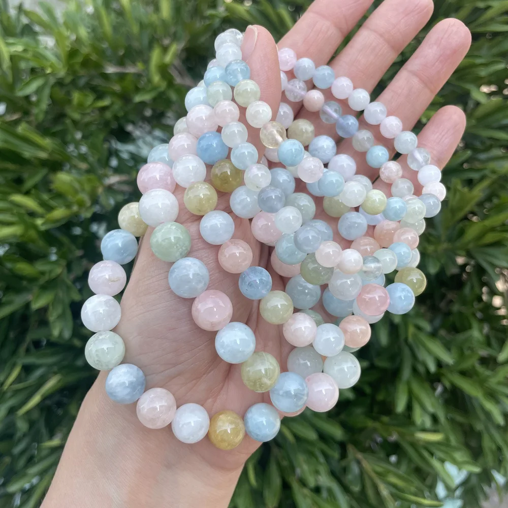 6/8/10 Natural Morgan Stone Loose Bead Bracelet Gemstone Beaded Elastic  Bracelet Healing Crystal Stone Bracelet for Women Girl