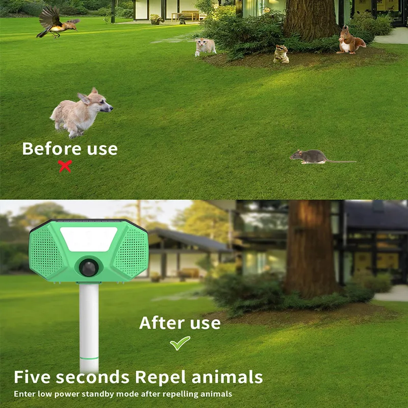 Saijzek New 360 Outdoor Solar Powered Ultrasonic Smart Animal Repellent Deer/Cat/Monkey/Wild Pig/Bird Repeller factory