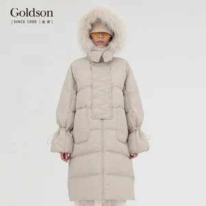 Raccoon Fur Hooded 90/10 White Duck Down Creative Drawstring Design Sleeve Down Jacket for Winter