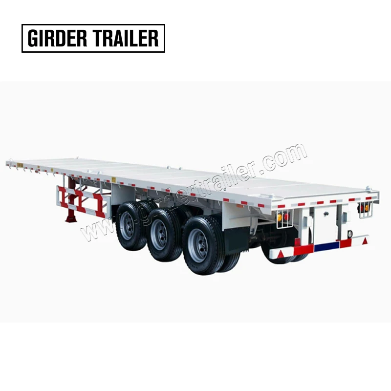Flat Bed Tri Axle 40 Foot 40 Ton  Flat Rack Container Flatbed Tractor Trailer Decking Truck with Bamboo Bland