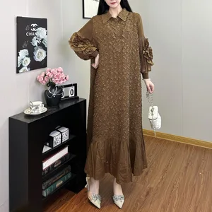 Wholesale Smocked Clothing Women's Elegant Dresses High Quality Loose Casual Dress Miyake Pleated Dresses