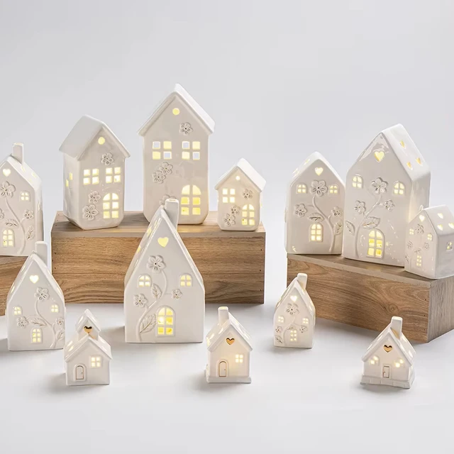 Porcelain Led House ceramic  Christmas village House For Home Decor Festival Gift