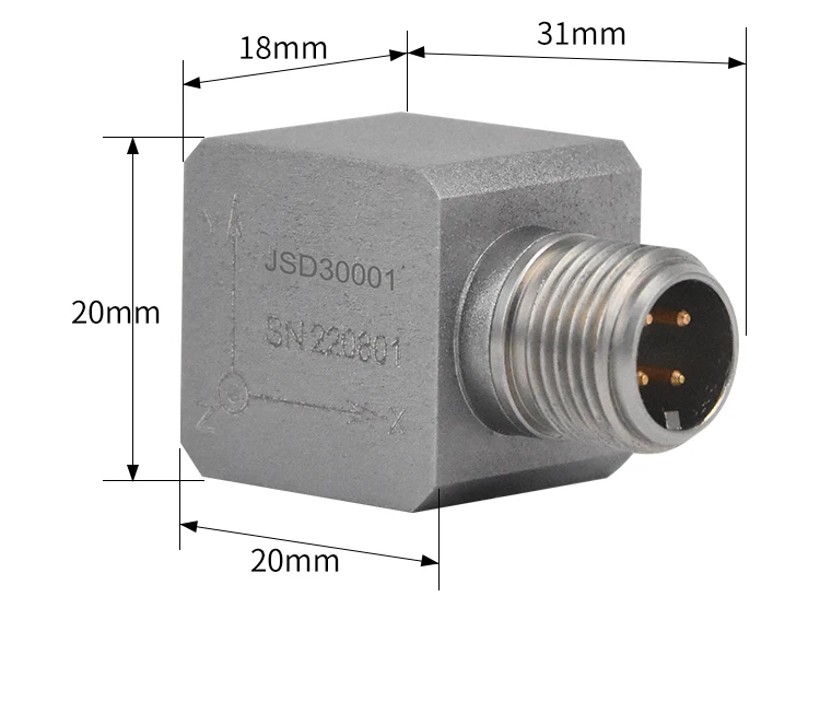 JSDE30001 Stainless steel Triaxial Acceleration Sensor IEPE (ICP) Isolated Vibration Frequency Measurement Three Way Pickups details